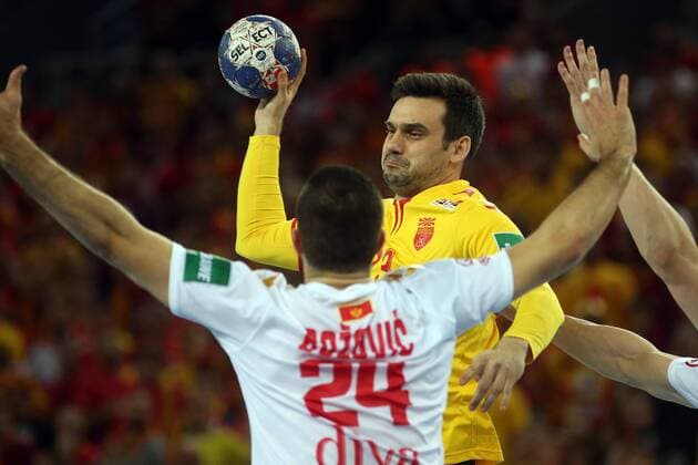 Handball, EM, Montenegro - Mazedonien European Handball Championship, Group C, 2nd Round, Montenegro - Macedonia 15.01.2018., Croatia, Arena, Zagreb - European Handball Championship, Group C, 2nd Round, Montenegro - Macedonia. Lazarov Filip DaliborxUrukalovic PIXSELL