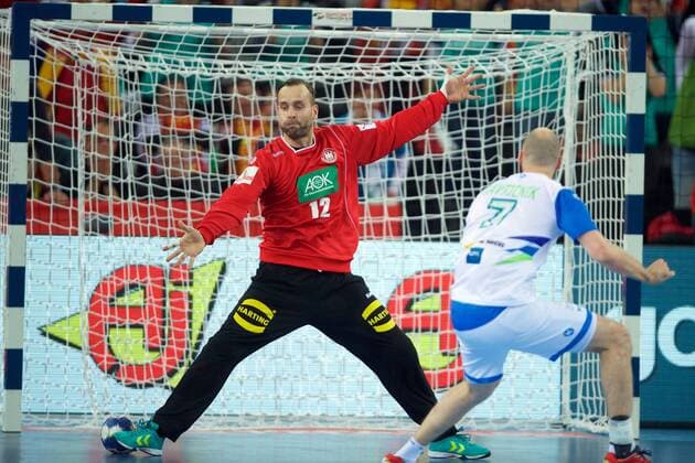 Handball Zagreb 15 01 2018 Championship men s men euro Championships preliminary round Slovenia SLO Germany GER Silvio Hamad Germany TW No. 12 vid Kavticnik Slovenia no. 07