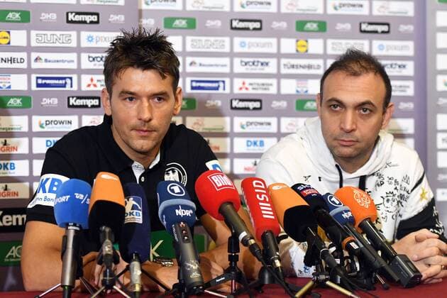Zagreb Croatia Hotel Panorama 16 1 2018 men handball European Championship 2018 Press Conference of the DHB-German Handball Federation v li head coach Germany Christian Prokop and DHB Vice President Bob Hanning, head of the delegation