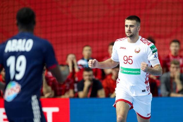 HANDBALL - EHF EURO 2018, FRA vs BLR POREC,CROATIA,16.JAN.18 - HANDBALL - EHF European Championship EM Europameisterschaft group stage, France vs Belarus. Image shows the rejoicing of Vadim Gayduchenko (BLR). GEPAxpictures xMaticxKlansek