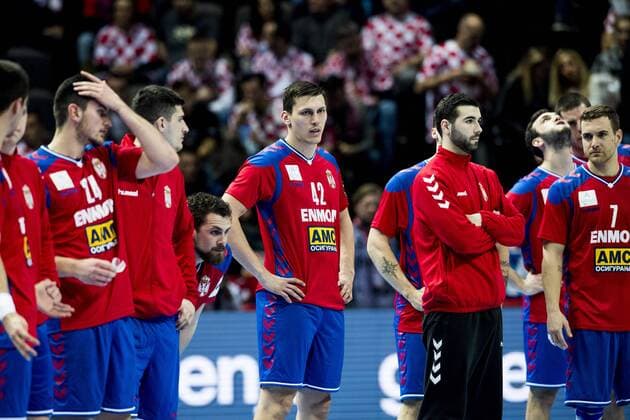 180116 Serbia s Nemanja Obradovic moping around after the victory in the handball match between Serbia and Iceland during Handball CHAMPIONSHIPS on 16 January 2018 2018 in Split  Copyright: LUDVIGxTHUNMAN BB180116LT003