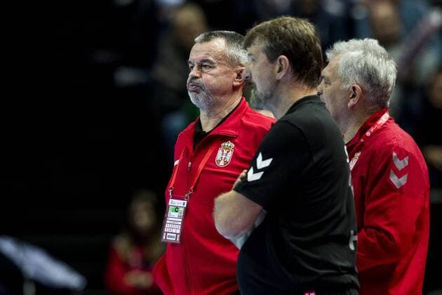 180116 Serbia s assistant coach Zoran Ivic and coach Jovica Cvetkovic moping around after the victory in the handball match between Serbia and Iceland during Handball CHAMPIONSHIPS on 16 January 2018 2018 in Split  Copyright: LUDVIGxTHUNMAN BB180116LT004