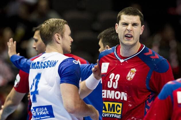 180116 Serbia s Mijajlo Marsenic moping around after the victory in the handball match between Serbia and Iceland during Handball CHAMPIONSHIPS on 16 January 2018 2018 in Split  Copyright: LUDVIGxTHUNMAN BB180116LT006