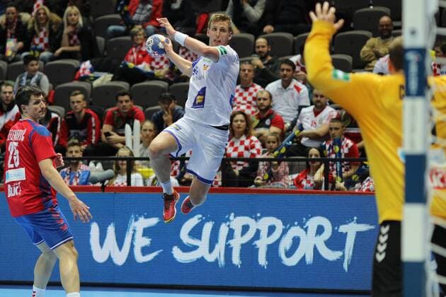 Handball, EM, Serbien - Island Split, 16 01 2018 - Spaladium Arena, 2018 Men s European Championship EM Europameisterschaft Preliminary Round, Group A. Serbia (red) - Iceland (white) 29:26 