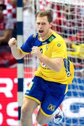 180116 Sweden s Albin Lagergren exults in the handball match between Croatia and Sweden during Handball CHAMPIONSHIPS on 16 January 2018 2018 in Split  Copyright: LUDVIGxTHUNMAN BB180116LT019