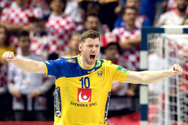 180116 Sweden s Niclas Ekberg exults during handball match between Croatia and Sweden during Handball CHAMPIONSHIPS on 16 January 2018 2018 in Split  Copyright: LUDVIGxTHUNMAN BB180116LT022
