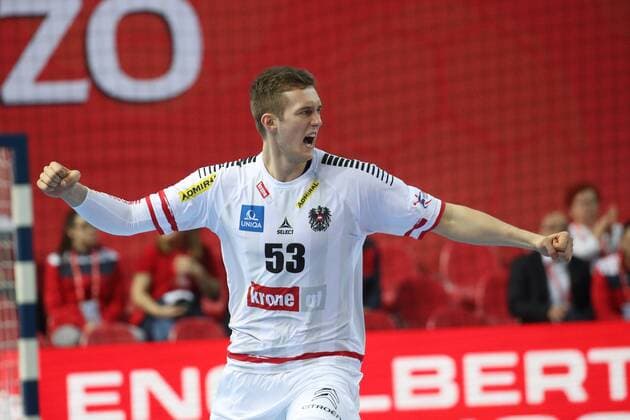 HANDBALL - EHF EURO 2018, NOR vs AUT POREC,CROATIA,16.JAN.18 - HANDBALL - EHF European Championship EM Europameisterschaft group stage, Norway vs Austria. Image shows the rejoicing of Nikola Bilyk (AUT). GEPAxpictures xMaticxKlansek