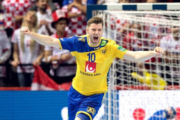 180116 Sweden s Niclas Ekberg exults during handball match between Croatia and Sweden during Handball CHAMPIONSHIPS on 16 January 2018 2018 in Split  Copyright: LUDVIGxTHUNMAN BB180116LT023