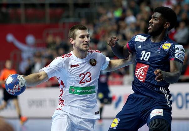European Handball Championship, Group B, 3rd round, France - Belarus 16.01.2018., Zatika Centre, Porec, Croatia - 2018 European Men s Handball Championship, Group B, 3rd round, France - Belarus. Andrei Yurynok, Dika Mem. IgorxKralj PIXSELL