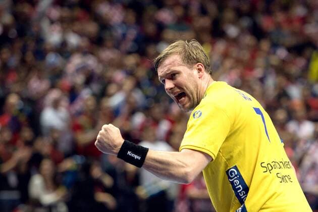 180116 Sweden s Max Darj exults in the handball match between Croatia and Sweden during Handball CHAMPIONSHIPS on 16 January 2018 2018 in Split  Copyright: LUDVIGxTHUNMAN BB180116LT027
