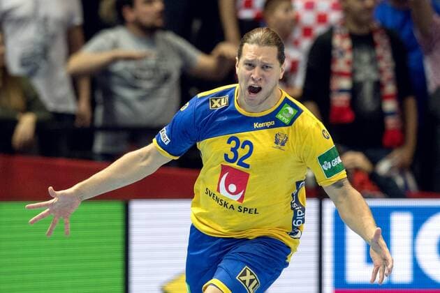 180116 Sweden s Mattias Zachrisson exults in the handball match between Croatia and Sweden during Handball CHAMPIONSHIPS on 16 January 2018 2018 in Split  Copyright: LUDVIGxTHUNMAN BB180116LT038