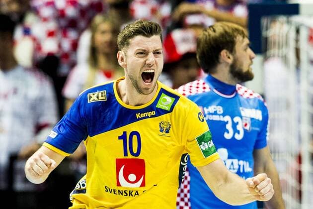180116 Sweden s Niclas Ekberg exults during handball match between Croatia and Sweden during Handball CHAMPIONSHIPS on 16 January 2018 2018 in Split  Copyright: LUDVIGxTHUNMAN BB180116LT053