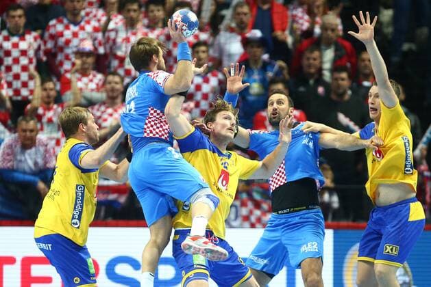 European Handball Championship, Group A, 3rd round, Croatia - Sweden 16.01.2018., Spaladium Arena, Split, Croatia - 2018 European Men s Handball Championship, Group A, 3rd round, Croatia - Sweden. Jesper Nielsen, Igor Vori. SlavkoxMidzor PIXSELL