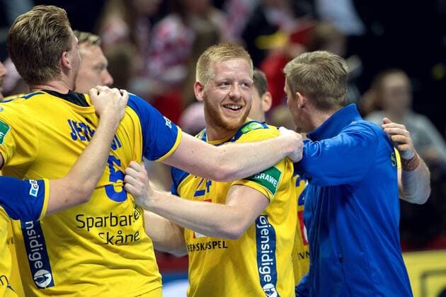 180116 Sweden s Jim gottfridsson rejoices after the handball match between Croatia and Sweden during Handball CHAMPIONSHIPS on 16 January 2018 2018 in Split  Copyright: LUDVIGxTHUNMAN BB180116LT061