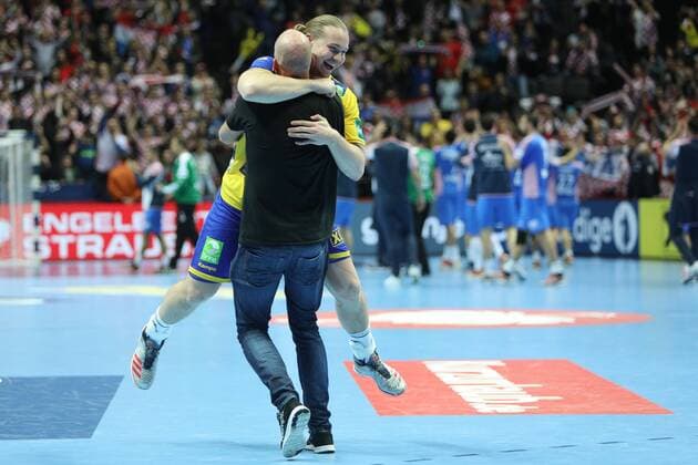Split, 16 01 2018 - Spaladium Arena, 2018 Men s European Championship EM Europameisterschaft Preliminary Round, Group A. Croatia (blue) - Sweden (yellow) 31:35 Lukas NILSSON (65) 