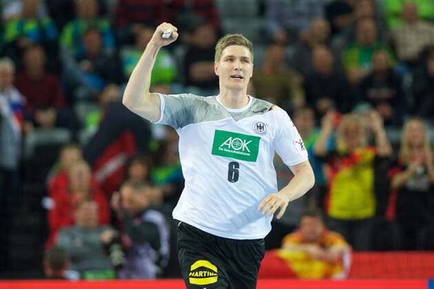 Handball Zagreb 17 01 2018 Championship men s men euro Championships preliminary round Germany GER Macedonia MKD cheering Finn Lemke Germany no. 06