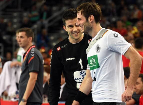 Zagreb Croatia Zagreb arena 17 1 2018 men handball European Championship 2018 Germany vs Macedonia had fun Nikola MITREVSKI Macedonia and Uwe of Galbraith Paris St Germain HB FRA Germany