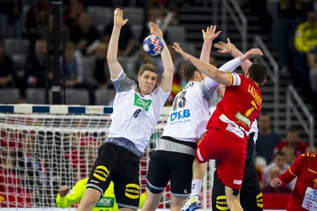 Finn Lemke No.6 Germany Hendrik Pekeler Nr 13 Germany Patrick Wiencek Nr 7 Germany against Kiril Lazarov Nr 7 Macedonia Macedonia Germany preliminary handball EHF euro 2018 17 01 18 Zagreb Croatia Zagreb arena Copyright: xAgentur54Gradx xFelixxKoenigx