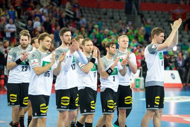 Handball Zagreb 17 01 2018 Championship men s men euro Championships preliminary round Germany GER Macedonia MKD Steffen Fäth Germany no. 23 Faeth Fath Paul Daranda Germany no. 95 Hendrik Padmore Germany no. 13 Steffen Weinhold Germany No 17 Uwe Galbraith Germany no. 03 Patrick Wiencek Germany no. 07 Finn Lemke Germany no. 06 LTR