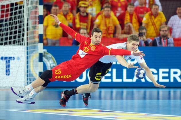 Handball Zagreb 17 01 2018 Championship men s men euro Championships preliminary round Germany GER Macedonia MKD Finn Lemke Germany no. 06 MIRKULOVSKI Filip Macedonia No. 13