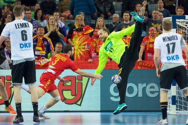 Handball Zagreb 17 01 2018 Championship men s men euro Championships preliminary round Germany GER Macedonia MKD Silvio Heine Vetter Germany TW No. 12 MANASKOV Dejan Macedonia No. 03