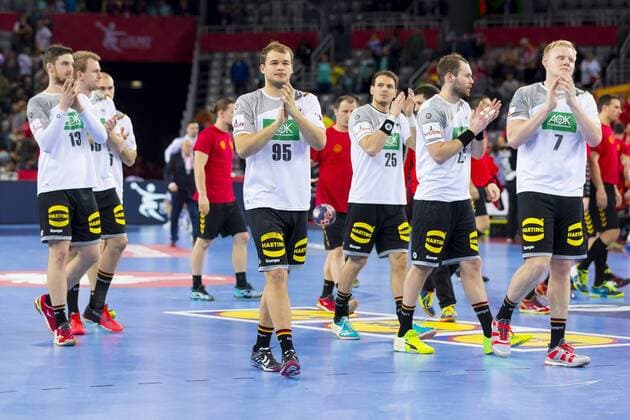Hendrik Pekeler Nr 13 Germany Maximilian Janke No. 26 Germany Julius Kuehn Nr 35 United Kingdom Paul Drux Nr 95 Germany Steffen Faeth No. 23 Germany Steffen Weinhold Nr 17 Germany and Patrick Wiencek Nr 7 Germany after the game Germany Macedonia preliminary round Handball EHF euro 2018 17 01 18 Zagreb Croatia Zagreb arena Copyright: xAgentur54Gradx xFelixxKoenigx