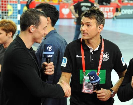 Zagreb Croatia Zagreb arena 17 1 2018 men handball European Championship 2018 Germany vs Macedonia ARD expert Dominik Klein and coach Germany Christian Prokop