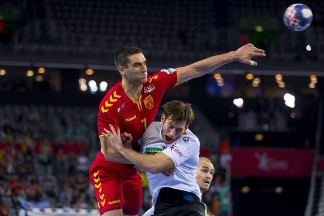Kiril Lazarov Nr 7 Macedonia against Uwe of Gali No. 3 Germany and Maximilian Janke Germany Macedonia Nr 26 preliminary round handball EHF euro 2018 17 01 18 Zagreb Croatia Zagreb arena Copyright: xAgentur54Gradx xFelixxKoenigx