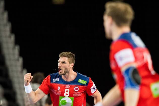 180118 Norway s Bjarte Myrhol exults in the handball match between Serbia and Norway during Handball CHAMPIONSHIPS on 18 January 2018 2018 in Zagreb  Copyright: LUDVIGxTHUNMAN BB180118LT069