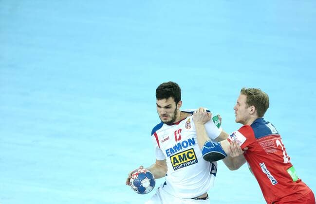 European Handball Championship, Group I, 1th round Serbia vs. Norway 18.01.2018., Arena Zagreb, Zagreb, Croatia - 2018 European Men s Handball Championship, Group I, 1th round Serbia vs. Norway. Petar Nenadic, Magnus Gullerud.  SanjinxStrukic PIXSELL