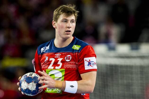 180118 Norges gù ran Johannessen in handball game between Serbia and Norway during Handball CHAMPIONSHIPS on 18 January 2018 2018 in Zagreb  Copyright: LUDVIGxTHUNMAN BB180118LT102