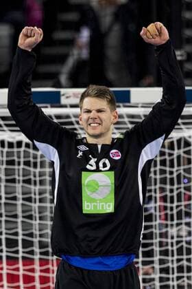 180118 Norges malvakt Torbj ¿rn Bergerud exults in the handball match between Serbia and Norway during Handball CHAMPIONSHIPS on 18 January 2018 2018 in Zagreb  Copyright: LUDVIGxTHUNMAN BB180118LT105