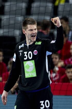 180118 Norges malvakt Torbj ¿rn Bergerud exults in the handball match between Serbia and Norway during Handball CHAMPIONSHIPS on 18 January 2018 2018 in Zagreb  Copyright: LUDVIGxTHUNMAN BB180118LT139