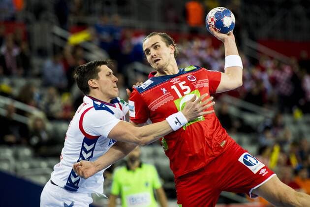 180118 Norway s Kristian Bj ¿rnsen during handball match between Serbia and Norway during Handball CHAMPIONSHIPS on 18 January 2018 2018 in Zagreb  Copyright: LUDVIGxTHUNMAN BB180118LT164