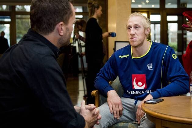 i180119 Malvakt Mikael Appelgren is interviewed during a press conference with Swedish national team handball Handball CHAMPIONSHIPS on 19 January 2018 2018 in Zagreb  Copyright: LUDVIGxTHUNMAN BB180119LT003