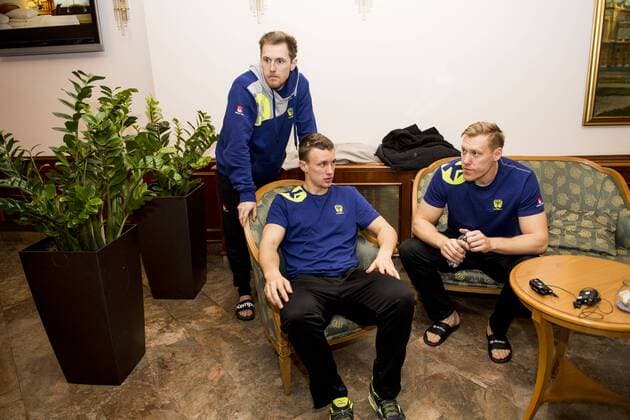 180119 Albin Lagergren Philip Habib and Jim gottfridsson during a press conference with Swedish national team handball Handball CHAMPIONSHIPS on 19 January 2018 2018 in Zagreb  Copyright: LUDVIGxTHUNMAN BB180119LT005