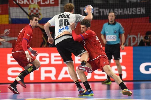 European Handball Championship, Group II, 1th round Germany vs. Czech Republic 19.01.2018., Varazdin Arena, Varazdin, Croatia - 2018 European Men s Handball Championship, Group II, 1th round Germany vs. Czech Republic. Ondrej Zdrahala, Paul Drux.  VjeranxZganecxRogulja PIXSELL