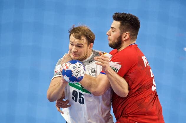 Handball Varazdin 19 01 2018 Championship men s men euro Championships second round Germany GER Czech Republic CZE Paul Daranda Germany no. 95 PETROVSKY Leos Czech Republic No. 23