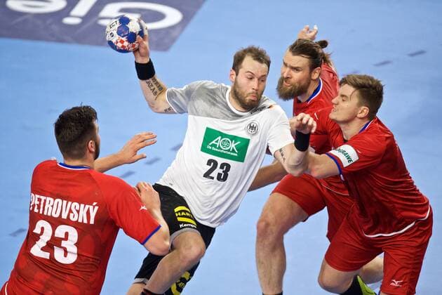 Handball Varazdin 19 01 2018 Championship men s men euro Championships second round Germany GER Czech Republic CZE Steffen Fäth Germany no. 23 Faeth Fath PETROVSKY Leos Czech Republic No. 23 Har Pavel Czech Republic No. 13 LANDA Jan Czech Republic No. 04