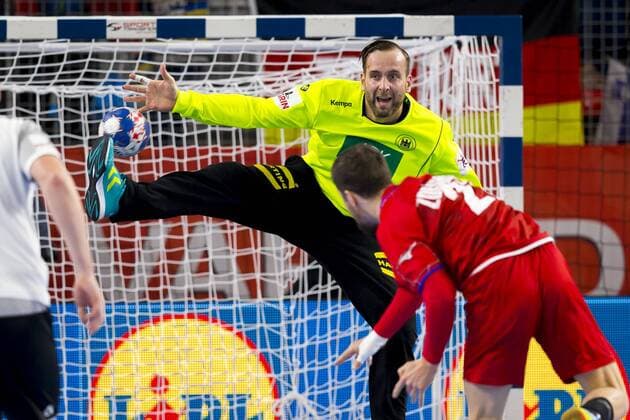 Ondrej Zdrahala nr 27 Czech Republic meets a seven-meter shot against goalkeeper Silvio Hamad Nr 12 Germany United Kingdom Czech Republic round handball EHF euro 2018 19 01 18 Varazdin-Varazdin Croatia Varazdin arena Copyright: xAgentur54Gradx xFelixxKoenigx