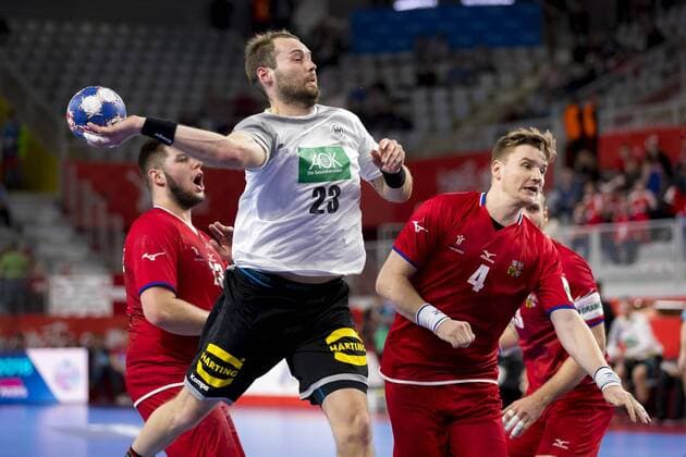 Steffen Faeth No. 23 Germany against Leo s Strovsky Nr 23 Czech Republic and Jan Landa No. 4 Czech Republic Germany Czech Republic round handball EHF euro 2018-19 01 18 Varazdin-Varazdin Croatia Varazdin arena Copyright: xAgentur54Gradx xFelixxKoenigx