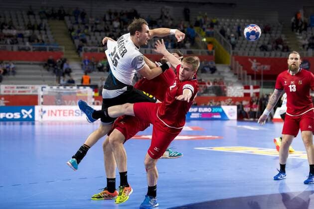 Kai Haefner Nr 25 Germany against Leo s Strovsky Nr 23 Czech Republic and Jakub Hrstka Nr 2 Czech Republic Germany Czech Republic round handball EHF euro 2018 19 01 18 Varazdin-Varazdin Croatia Varazdin arena Copyright: xAgentur54Gradx xFelixxKoenigx