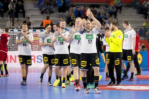 The German team of Paul Drux Nr 95 Germany Patrick Groetzki Nr 24 Germany Philipp Weber Nr 20 Germany Patrick Wiencek Nr 7 Germany Steffen Weinhold Nr 17 Germany goalkeeper of Andreas Wolff Nr 33 Germany Finn Lemke No.6 Germany celebrates victory Germany Czech Republic round handball EHF euro 2018 19 01 18 Varazdin-Varazdin Croatia Varazdin arena Copyright: xAgentur54Gradx xFelixxKoenigx