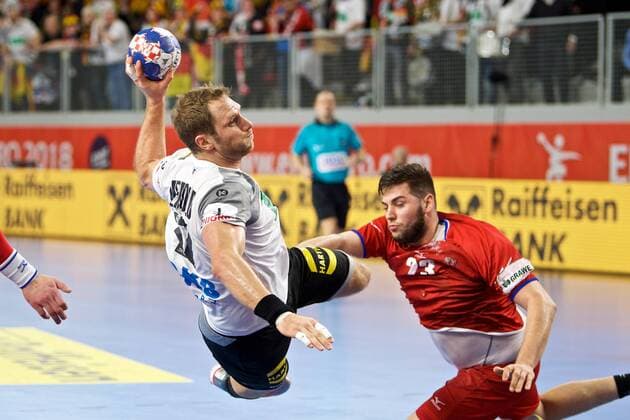 Handball Varazdin 19 01 2018 Championship men s men euro Championships second round Germany GER Czech Republic CZE Steffen Weinhold Germany No 17 PETROVSKY Leos Czech Republic No. 23