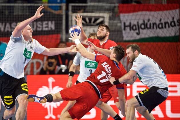 Handball Varazdin 19 01 2018 Championship men s men euro Championships second round Germany GER Czech Republic CZE KASPAREK Stanislav Czech Republic No 17 Steffen Fäth Germany no. 23 Faeth Fath