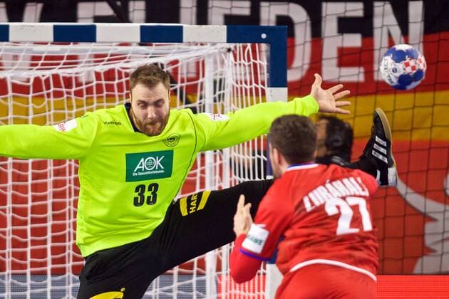 Handball Varazdin 19 01 2018 Championship men s men euro Championships second round Germany GER Czech Republic CZE Andreas Wolff Germany TW No. 33 ZDRAHALA Ondrej Czech Republic No. 27