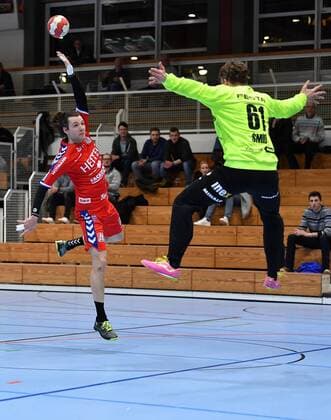 19 01 2018 handball season 2017 2018 test game friendly match HC Erlangen HCE talent Pilsen Plzen John Sellin 5 HC Erlangen HCE Karel Smid 61 talent MAT Plzen Pilsen