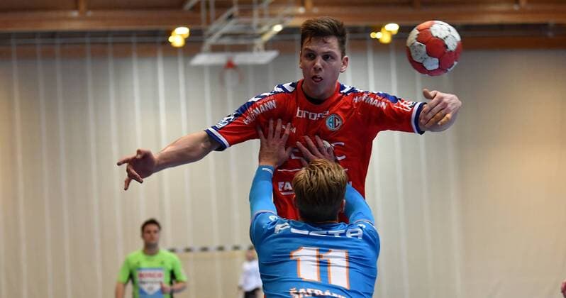 19 01 2018 handball season 2017 2018 test game friendly match HC Erlangen HCE talent Plzen Pilsen Christoph Steinert 44 HC Erlangen Ondrej Safranek 11 talent MAT Plzen Pilsen