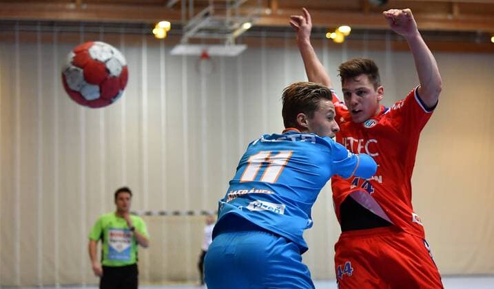 19 01 2018 handball season 2017 2018 test game friendly match HC Erlangen HCE talent Plzen Pilsen Ondrej Safranek 11 talent MAT Plzen Pilsen Christoph Steinert 44 HC Erlangen