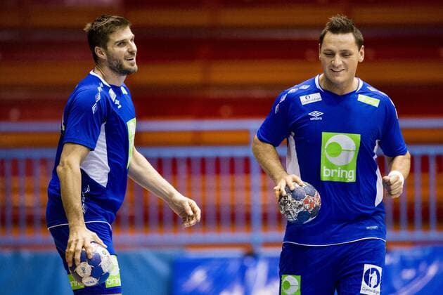 Bjarte Myrhol 180119 and Joakim Hykkerud during a training with the Norwegian national handball team in the handball EUROPEAN CHAMPIONSHIP on 19 January 2018 2018 in Zagreb  Copyright: LUDVIGxTHUNMAN BB180119LT173